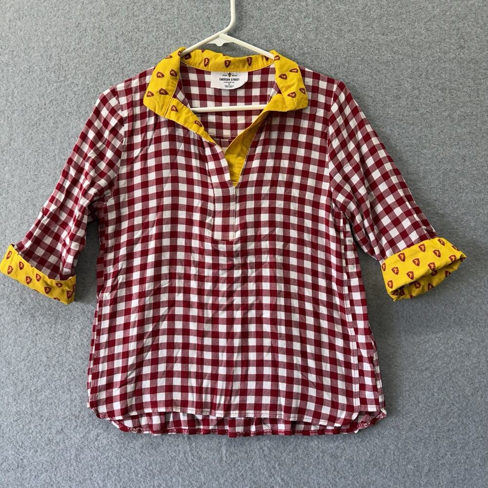 Emerson Street Flagler College Women’s Small Red Gingham Top Gold Lion Crest